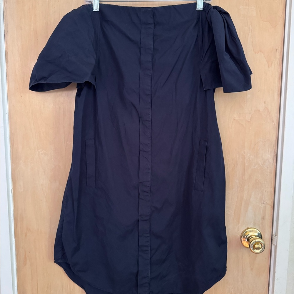 Vince Blue Off Shoulder Puff Sleeve Poplin Dress